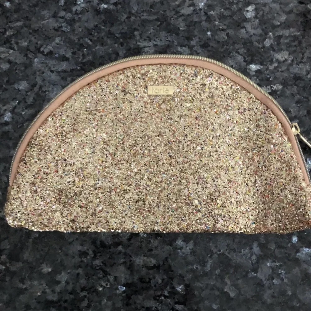 Lot 3 new Gold Glitter Fan TARTE large makeup bags. me